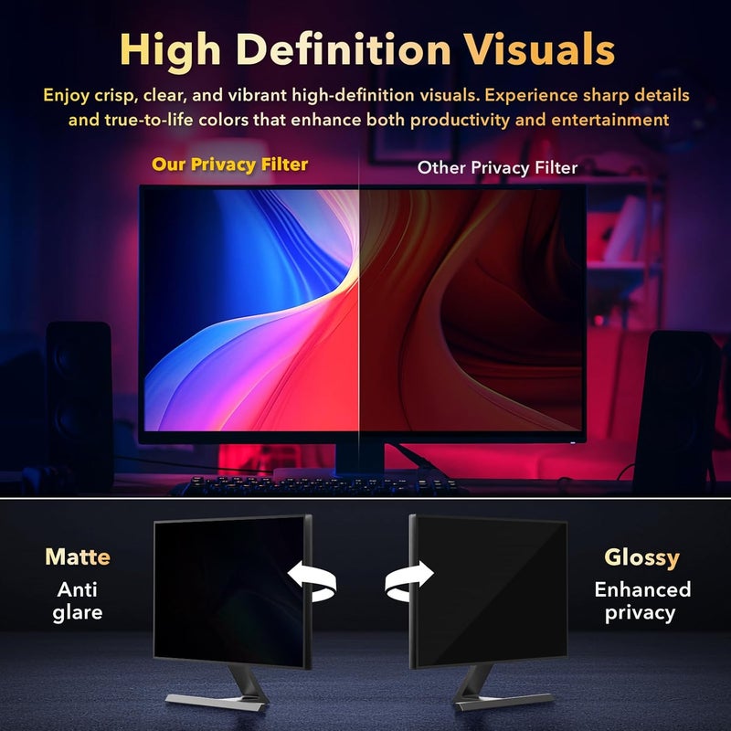 JEEETINTX Magnetic Invisible Hidden Design Computer Privacy Screen Filter 27 Inch for Frameless Monitor 16:9 Aspect Ratio, Removable Anti Glare Blue Light Protector, Double Sided Reversible Eye Care 27in Film - Image 5